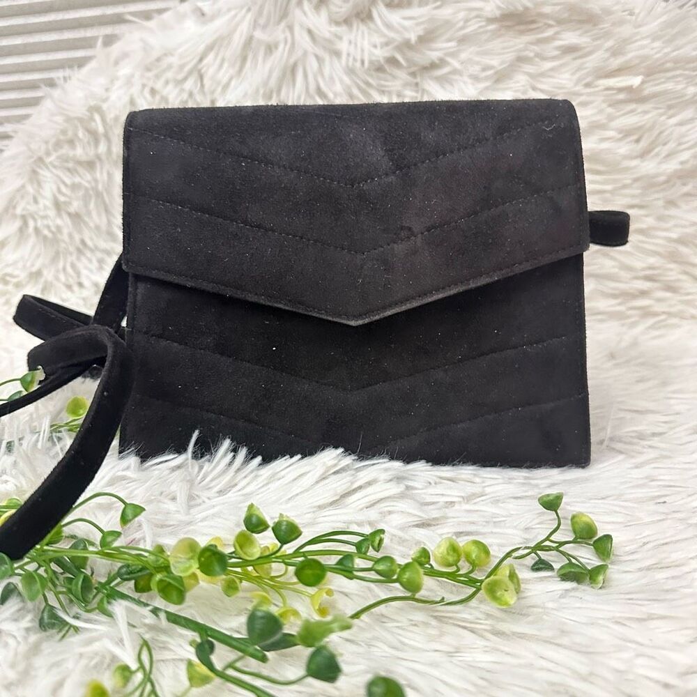 Henri Bendel Black Suede Clutch Crossbody bag‎ Convertible Small Vintage
